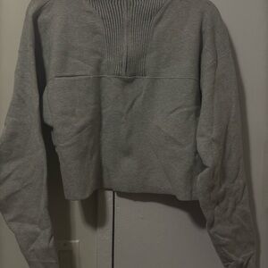 Gray lunya cropped quarter zip sweater, M